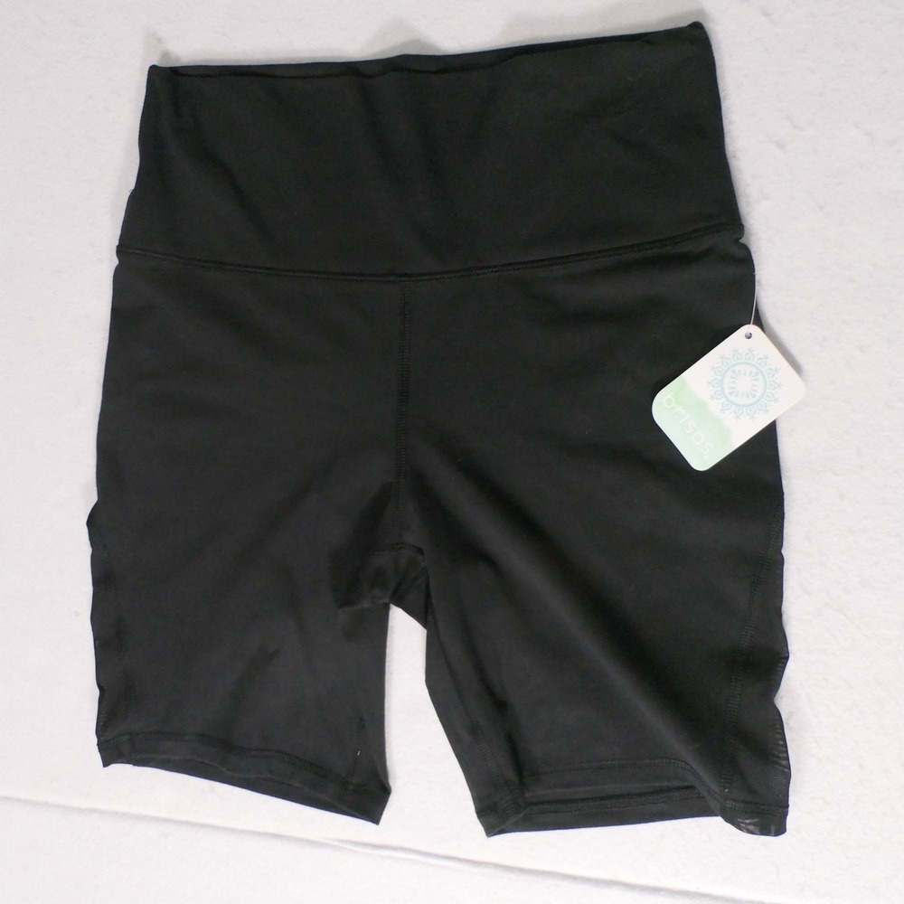 Brisas Womens Bike Shorts M Black Mesh Lets Vent High Rise Athletic Wicking NEW